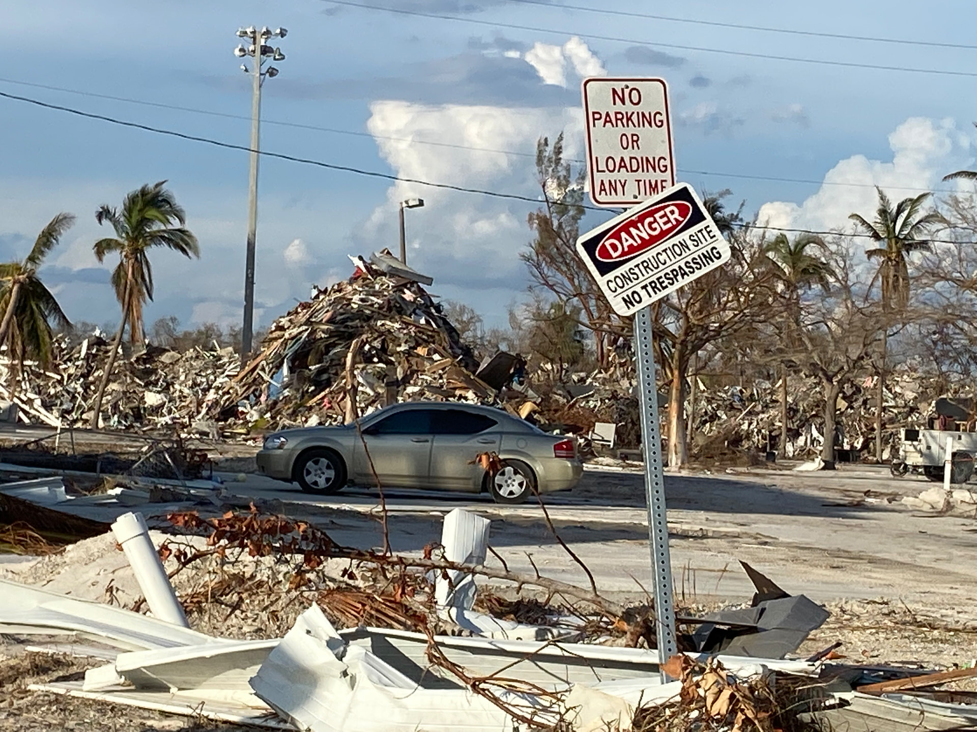 Hurricane debris in Fort Myers, Florida, following Hurricane Ian, October 2022