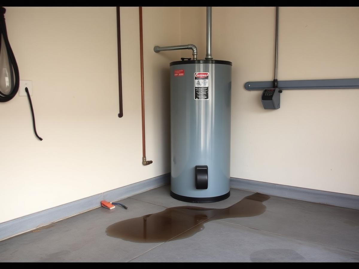 Water heater with a puddle on the floor